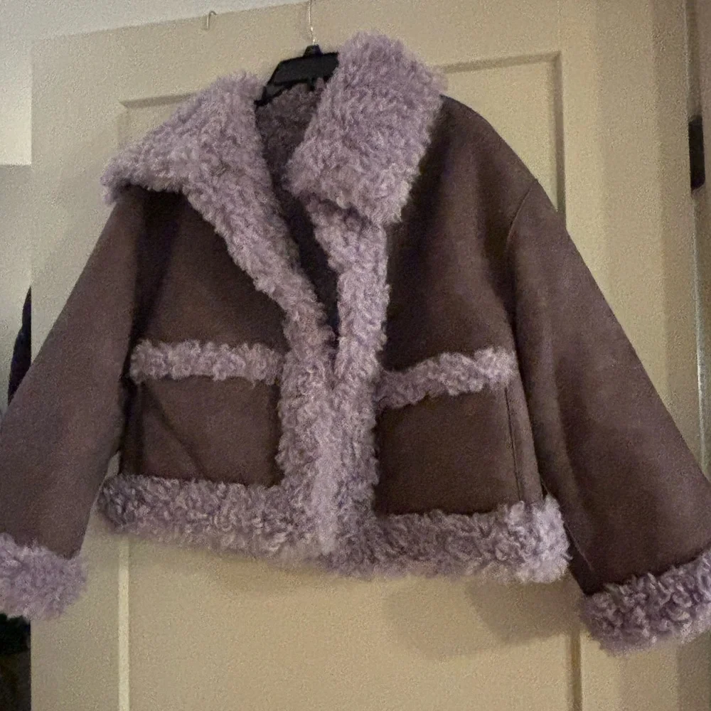 Free People Purple Kiki Sherpa Jacket. Fun, bold design. - Picture 3 of 8